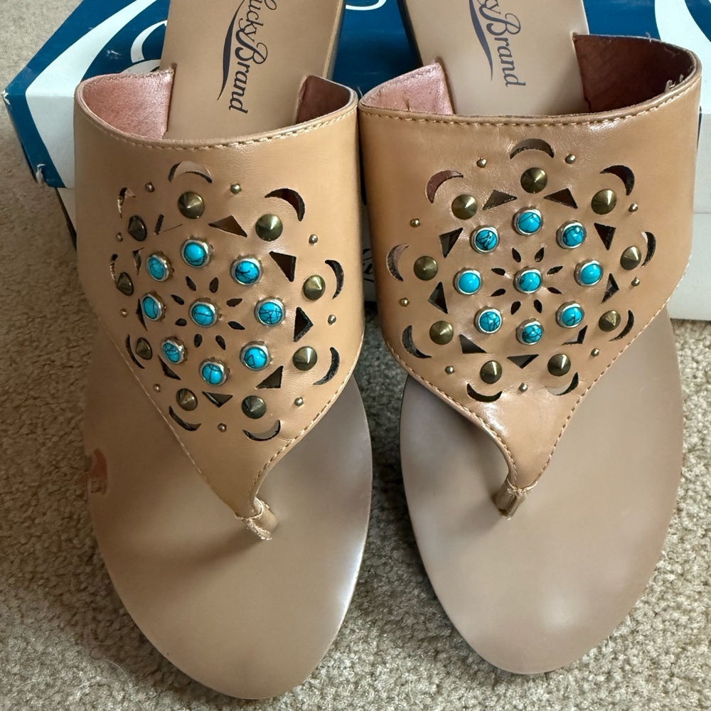 Lucky Brand Tan and Blue Women's Sandals